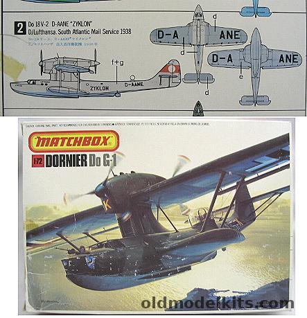 Matchbox 1/72 Dornier Do-18 Civil or Military G-1/V-2 - Luftwaffe Calais-based 3/KuFlGr 406 (1940) or  2/KuFlGr 506 Kiel 1938 or Civil D-AANE 'Zyklon' Lufthansa South Atlantic Mail Service (1938), PK409 plastic model kit